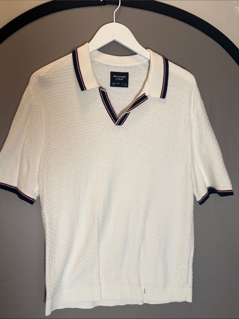 Abercrombie & Fitch White Polo with Navy and Burgundy Trim